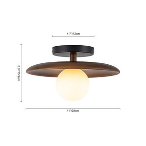 LightFixturesUSA-Farmhouse 1-Light Walnut Saucer Frosted Glass Globe Semi Flush-Ceiling Light-11 in-
