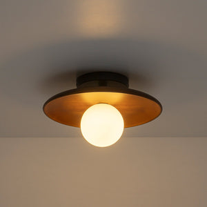 LightFixturesUSA-Farmhouse 1-Light Walnut Saucer Frosted Glass Globe Semi Flush-Ceiling Light-11 in-