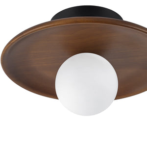LightFixturesUSA-Farmhouse 1-Light Walnut Saucer Frosted Glass Globe Semi Flush-Ceiling Light-11 in-