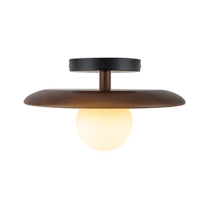 LightFixturesUSA-Farmhouse 1-Light Walnut Saucer Frosted Glass Globe Semi Flush-Ceiling Light-11 in-