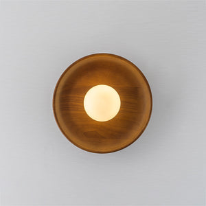 LightFixturesUSA-Farmhouse 1-Light Walnut Saucer Frosted Glass Globe Semi Flush-Ceiling Light-11 in-