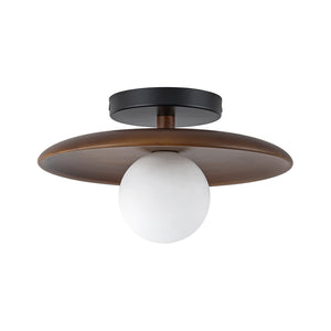 LightFixturesUSA-Farmhouse 1-Light Walnut Saucer Frosted Glass Globe Semi Flush-Ceiling Light-11 in-