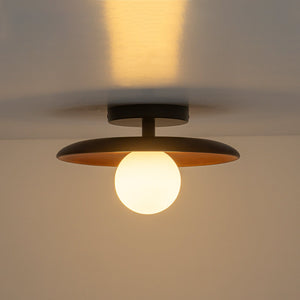 LightFixturesUSA-Farmhouse 1-Light Walnut Saucer Frosted Glass Globe Semi Flush-Ceiling Light-11 in-
