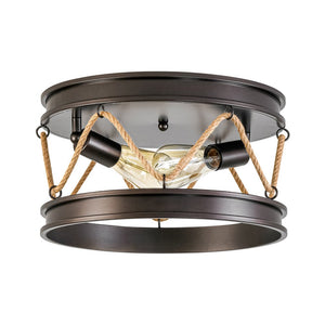 LightFixturesUSA - Farmhouse 2 - Light Hemp Rope Iron Drum Cage Flush Mount - Ceiling Light - 14 in - 