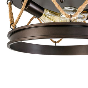 LightFixturesUSA - Farmhouse 2 - Light Hemp Rope Iron Drum Cage Flush Mount - Ceiling Light - 14 in - 