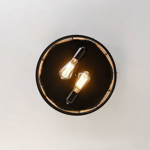 LightFixturesUSA - Farmhouse 2 - Light Hemp Rope Iron Drum Cage Flush Mount - Ceiling Light - 14 in - 