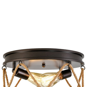LightFixturesUSA - Farmhouse 2 - Light Hemp Rope Iron Drum Cage Flush Mount - Ceiling Light - 14 in - 