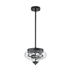 LightFixturesUSA - Farmhouse 2 - light Round Hammered Glass Pendant Light - Pendant Light - Black (Exclusive Offer) - 