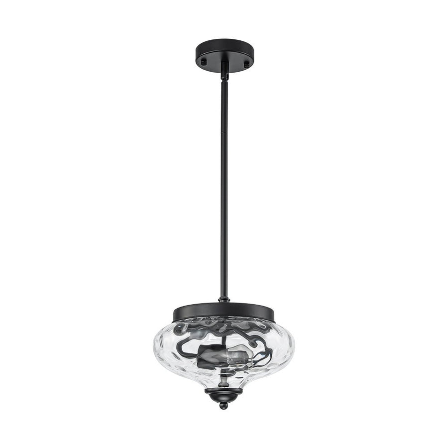 LightFixturesUSA - Farmhouse 2 - light Round Hammered Glass Pendant Light - Pendant Light - Black (Exclusive Offer) - 