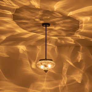LightFixturesUSA - Farmhouse 2 - light Round Hammered Glass Pendant Light - Pendant Light - Black (Exclusive Offer) - 