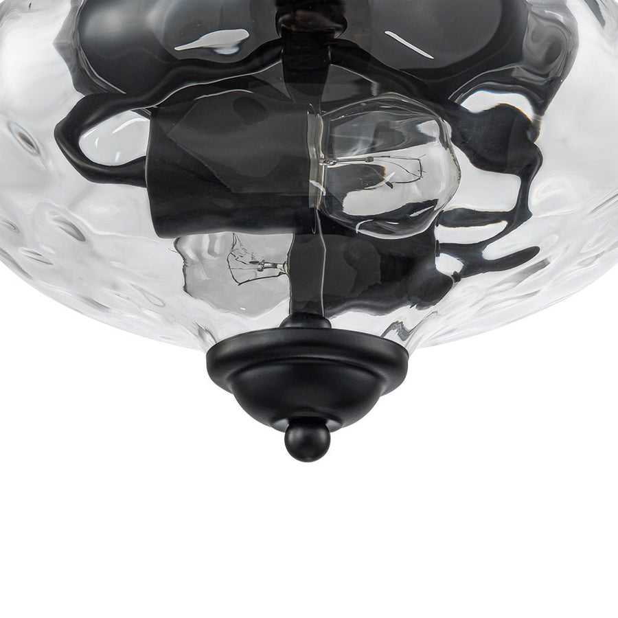 LightFixturesUSA - Farmhouse 2 - light Round Hammered Glass Pendant Light - Pendant Light - Black (Exclusive Offer) - 