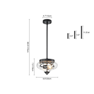 LightFixturesUSA - Farmhouse 2 - light Round Hammered Glass Pendant Light - Pendant Light - Black (Exclusive Offer) - 