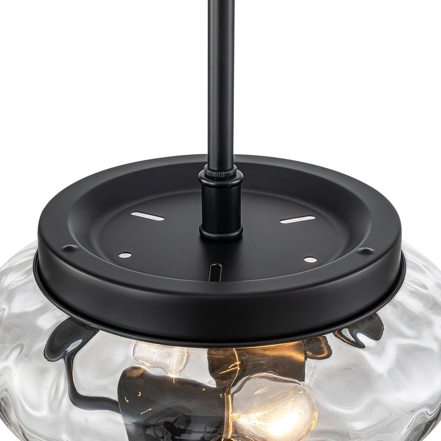 LightFixturesUSA - Farmhouse 2 - light Round Hammered Glass Pendant Light - Pendant Light - Black (Exclusive Offer) - 