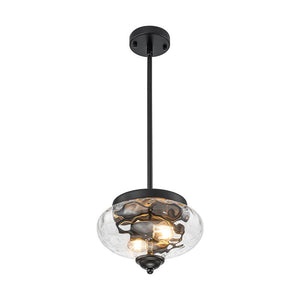 LightFixturesUSA - Farmhouse 2 - light Round Hammered Glass Pendant Light - Pendant Light - Black (Exclusive Offer) - 