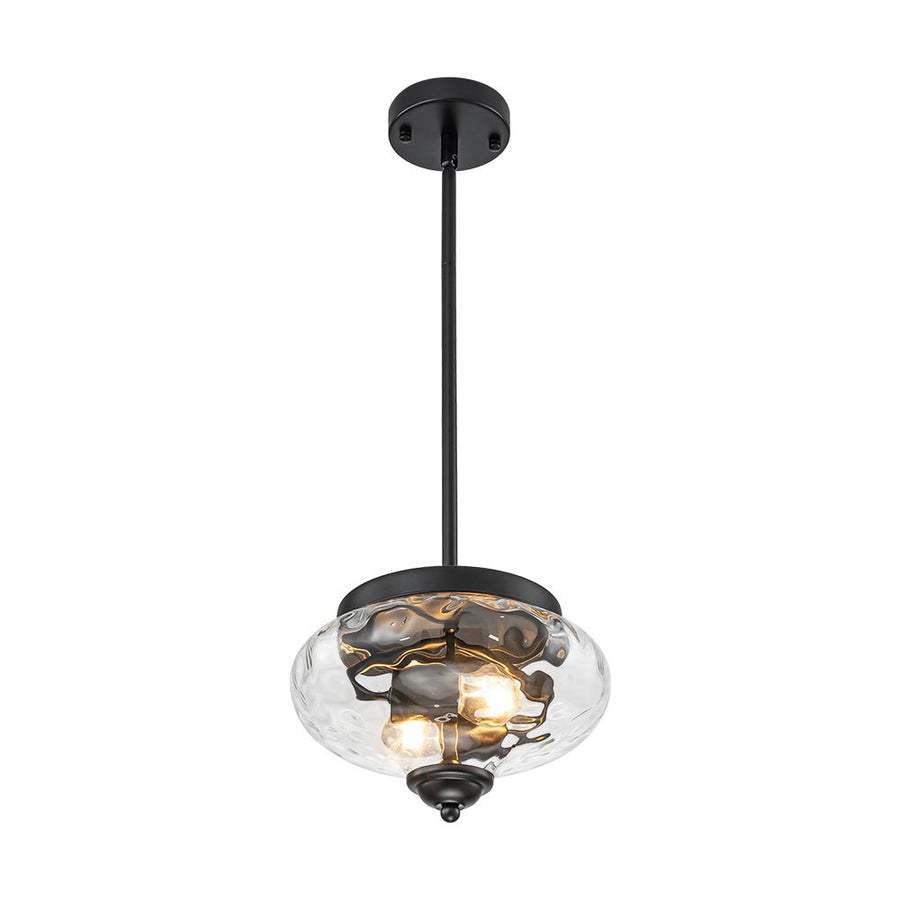 LightFixturesUSA - Farmhouse 2 - light Round Hammered Glass Pendant Light - Pendant Light - Black (Exclusive Offer) - 