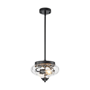 LightFixturesUSA - Farmhouse 2 - light Round Hammered Glass Pendant Light - Pendant Light - Black (Exclusive Offer) - 