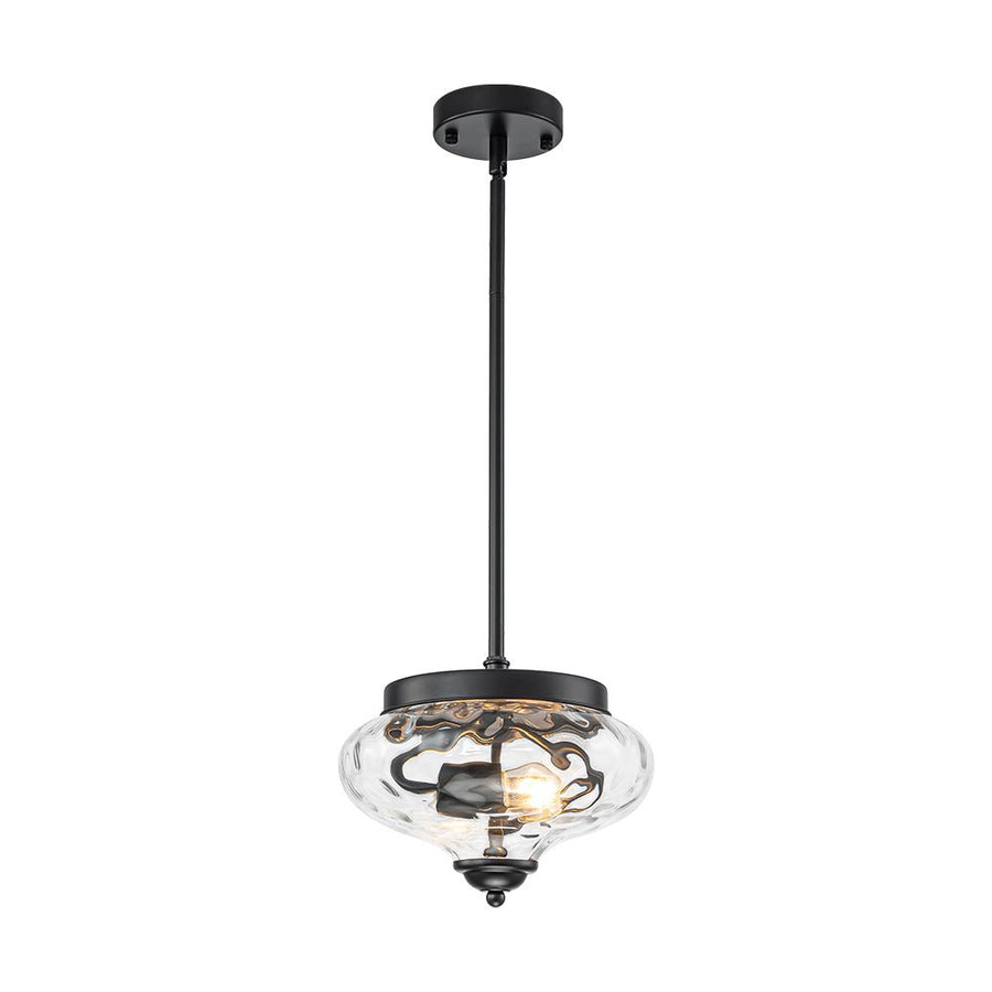 LightFixturesUSA - Farmhouse 2 - light Round Hammered Glass Pendant Light - Pendant Light - Black (Exclusive Offer) - 