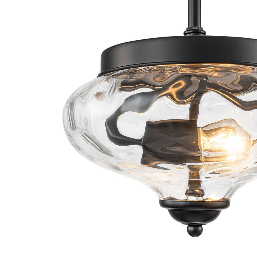 LightFixturesUSA - Farmhouse 2 - light Round Hammered Glass Pendant Light - Pendant Light - Black (Exclusive Offer) - 