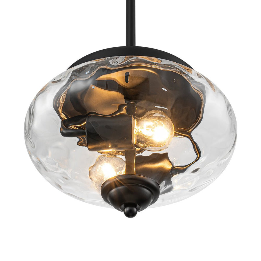 LightFixturesUSA - Farmhouse 2 - light Round Hammered Glass Pendant Light - Pendant Light - Black (Exclusive Offer) - 