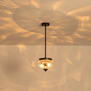 LightFixturesUSA - Farmhouse 2 - light Round Hammered Glass Pendant Light - Pendant Light - Black (Exclusive Offer) - 
