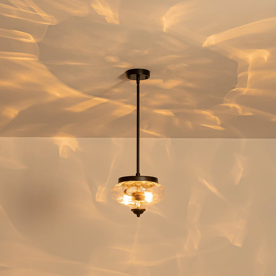 LightFixturesUSA - Farmhouse 2 - light Round Hammered Glass Pendant Light - Pendant Light - Black (Exclusive Offer) - 