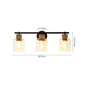 LightFixturesUSA-Farmhouse 3-Light Rope Hammered Glass Vanity Wall Lamp-Wall Sconce-Black-