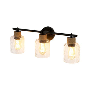 LightFixturesUSA-Farmhouse 3-Light Rope Hammered Glass Vanity Wall Lamp-Wall Sconce-Black-