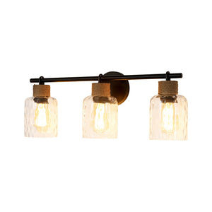 LightFixturesUSA-Farmhouse 3-Light Rope Hammered Glass Vanity Wall Lamp-Wall Sconce-Black-