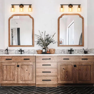 LightFixturesUSA-Farmhouse 3-Light Rope Hammered Glass Vanity Wall Lamp-Wall Sconce-Black-