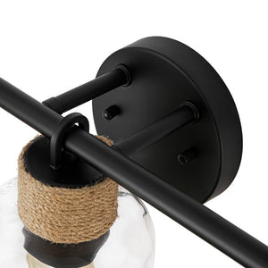 LightFixturesUSA-Farmhouse 3-Light Rope Hammered Glass Vanity Wall Lamp-Wall Sconce-Black-