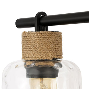 LightFixturesUSA-Farmhouse 3-Light Rope Hammered Glass Vanity Wall Lamp-Wall Sconce-Black-