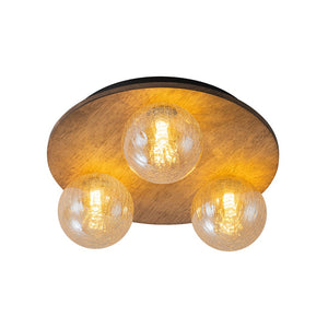 LightFixturesUSA - Farmhouse Amber Textured Glass Wooden Round Ceiling Light - Ceiling Light - 3 - Lt - 