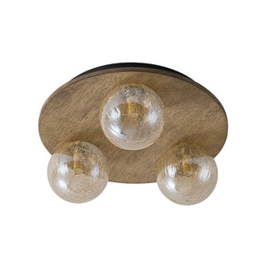 LightFixturesUSA - Farmhouse Amber Textured Glass Wooden Round Ceiling Light - Ceiling Light - 3 - Lt - 