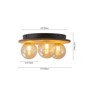 LightFixturesUSA - Farmhouse Amber Textured Glass Wooden Round Ceiling Light - Ceiling Light - 3 - Lt - 