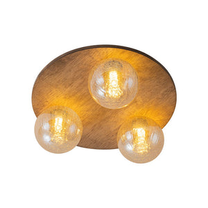 LightFixturesUSA - Farmhouse Amber Textured Glass Wooden Round Ceiling Light - Ceiling Light - 3 - Lt - 