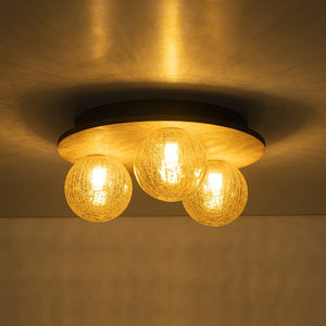 LightFixturesUSA - Farmhouse Amber Textured Glass Wooden Round Ceiling Light - Ceiling Light - 3 - Lt - 
