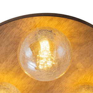 LightFixturesUSA - Farmhouse Amber Textured Glass Wooden Round Ceiling Light - Ceiling Light - 3 - Lt - 