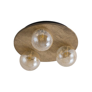 LightFixturesUSA - Farmhouse Amber Textured Glass Wooden Round Ceiling Light - Ceiling Light - 3 - Lt - 