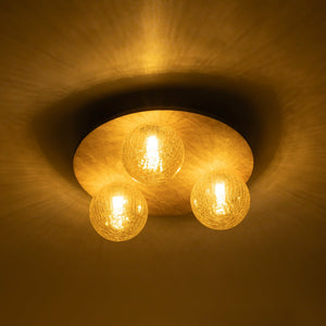LightFixturesUSA - Farmhouse Amber Textured Glass Wooden Round Ceiling Light - Ceiling Light - 3 - Lt - 