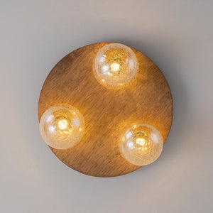 LightFixturesUSA - Farmhouse Amber Textured Glass Wooden Round Ceiling Light - Ceiling Light - 3 - Lt - 