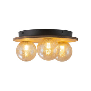 LightFixturesUSA - Farmhouse Amber Textured Glass Wooden Round Ceiling Light - Ceiling Light - 3 - Lt - 