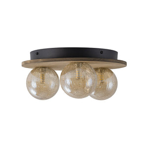 LightFixturesUSA - Farmhouse Amber Textured Glass Wooden Round Ceiling Light - Ceiling Light - 3 - Lt - 