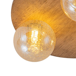 LightFixturesUSA - Farmhouse Amber Textured Glass Wooden Round Ceiling Light - Ceiling Light - 3 - Lt - 