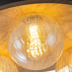 LightFixturesUSA - Farmhouse Amber Textured Glass Wooden Round Ceiling Light - Ceiling Light - 3 - Lt - 