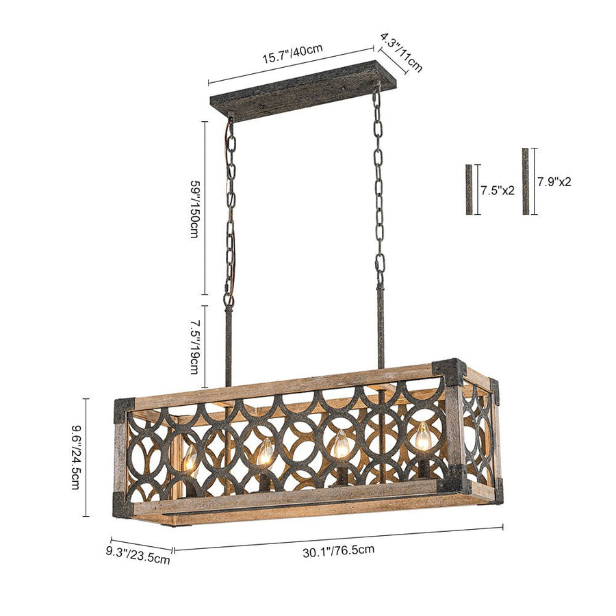 LightFixturesUSA - Farmhouse Antique Wooden Rectangle Box Linear Chandelier - Chandelier - Rustic - 