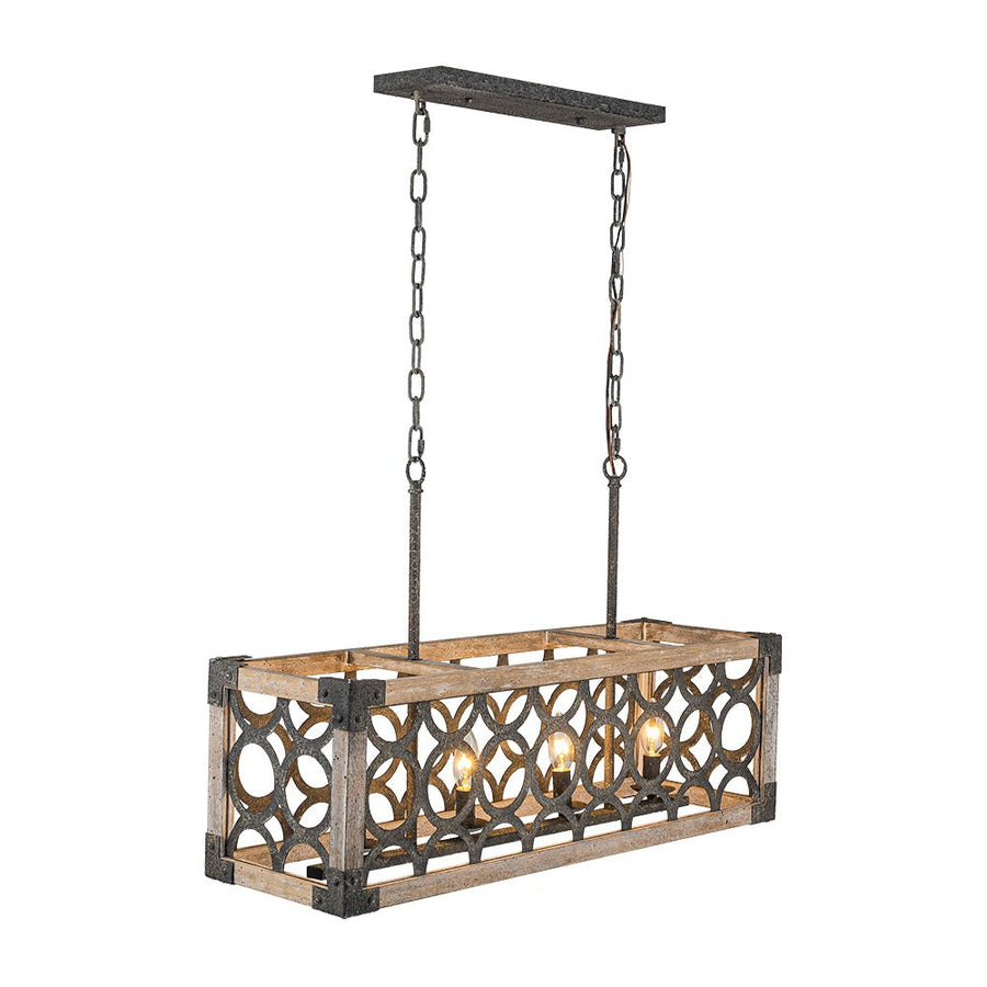 LightFixturesUSA - Farmhouse Antique Wooden Rectangle Box Linear Chandelier - Chandelier - Rustic - 