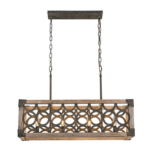 LightFixturesUSA - Farmhouse Antique Wooden Rectangle Box Linear Chandelier - Chandelier - Rustic - 