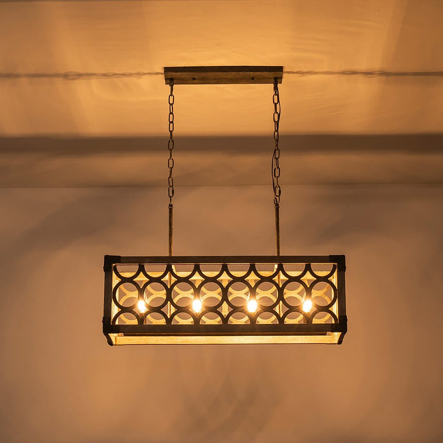 LightFixturesUSA - Farmhouse Antique Wooden Rectangle Box Linear Chandelier - Chandelier - Rustic - 