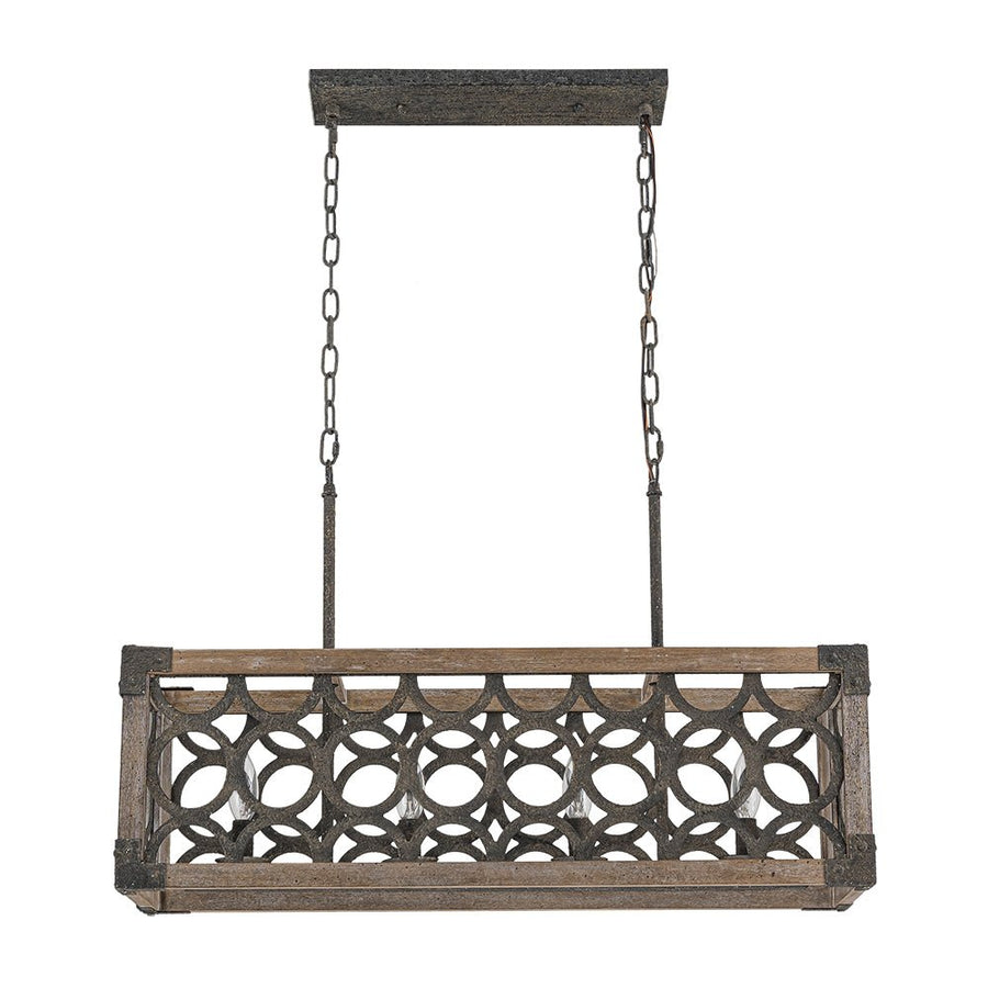 LightFixturesUSA - Farmhouse Antique Wooden Rectangle Box Linear Chandelier - Chandelier - Rustic - 