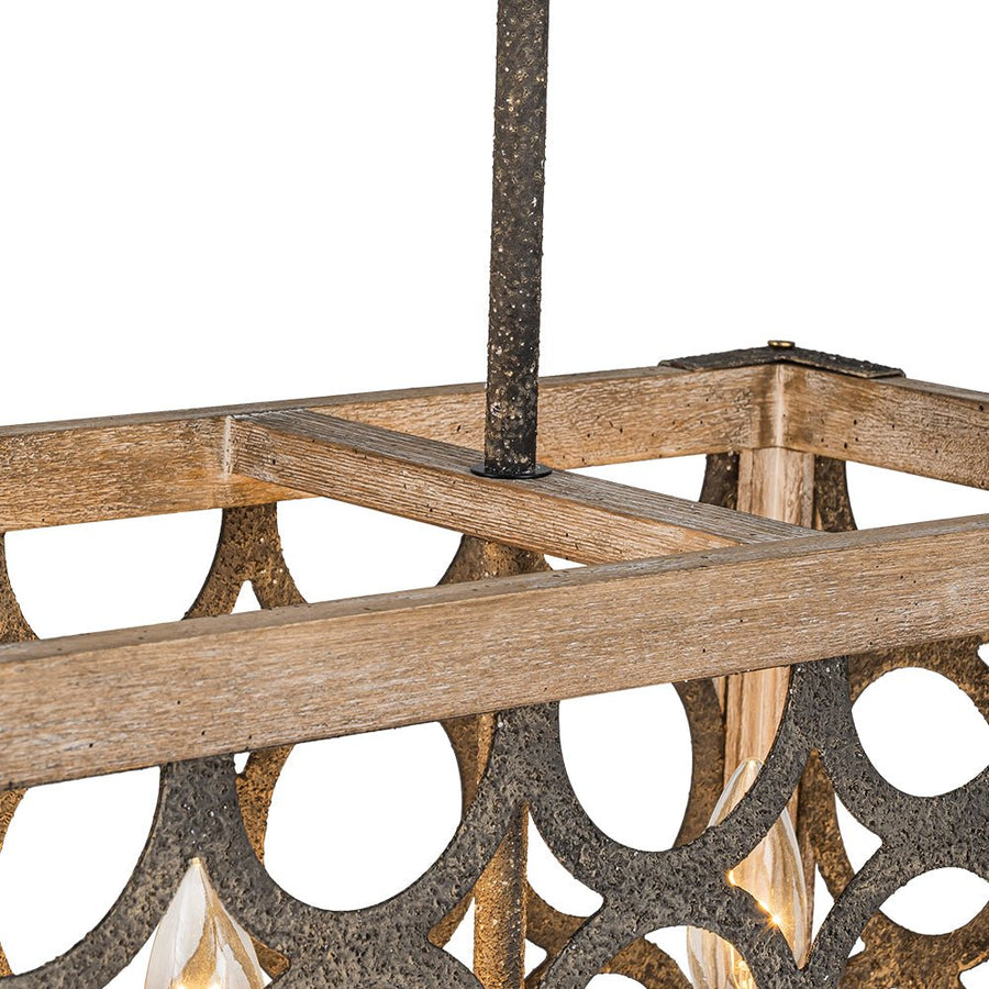 LightFixturesUSA - Farmhouse Antique Wooden Rectangle Box Linear Chandelier - Chandelier - Rustic - 